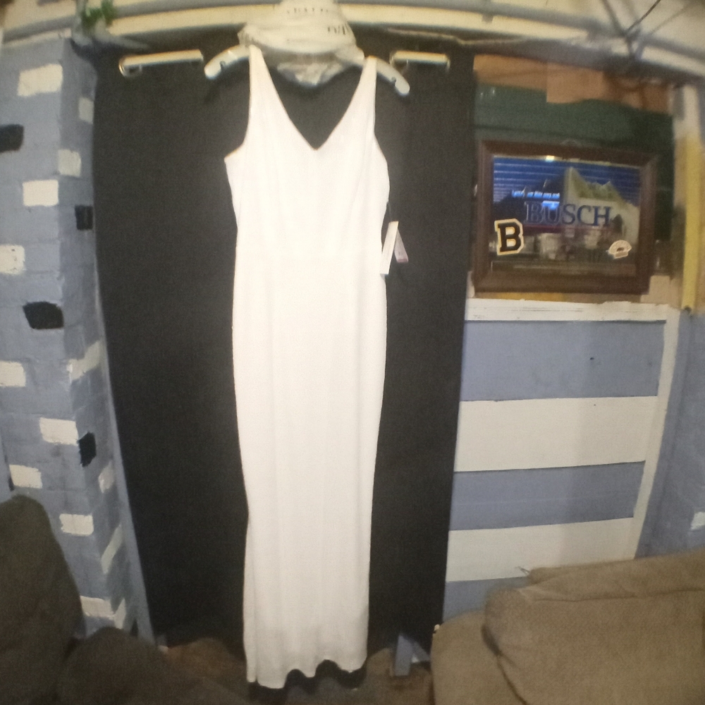 White V Neck Sequin Fitted Gown By dbstudio